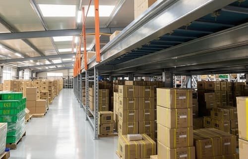 Organized warehouse with finished load cell inventory