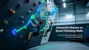 Smart climbing walls use force-sensing holds and LED feedback to create interactive routes