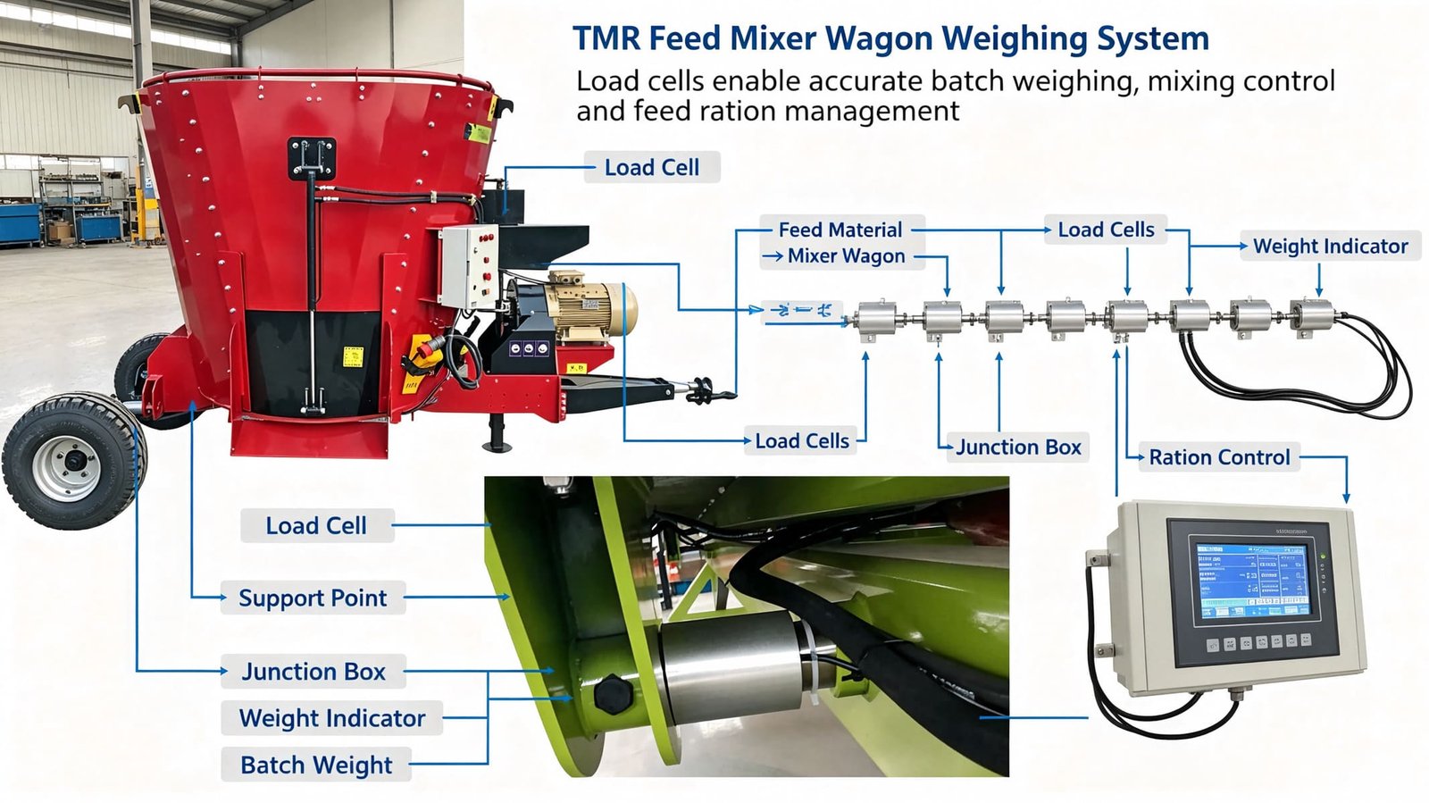 Precision Weighing in Agriculture: How load cells installed on a TMR feed mixer wagon for precision feeding