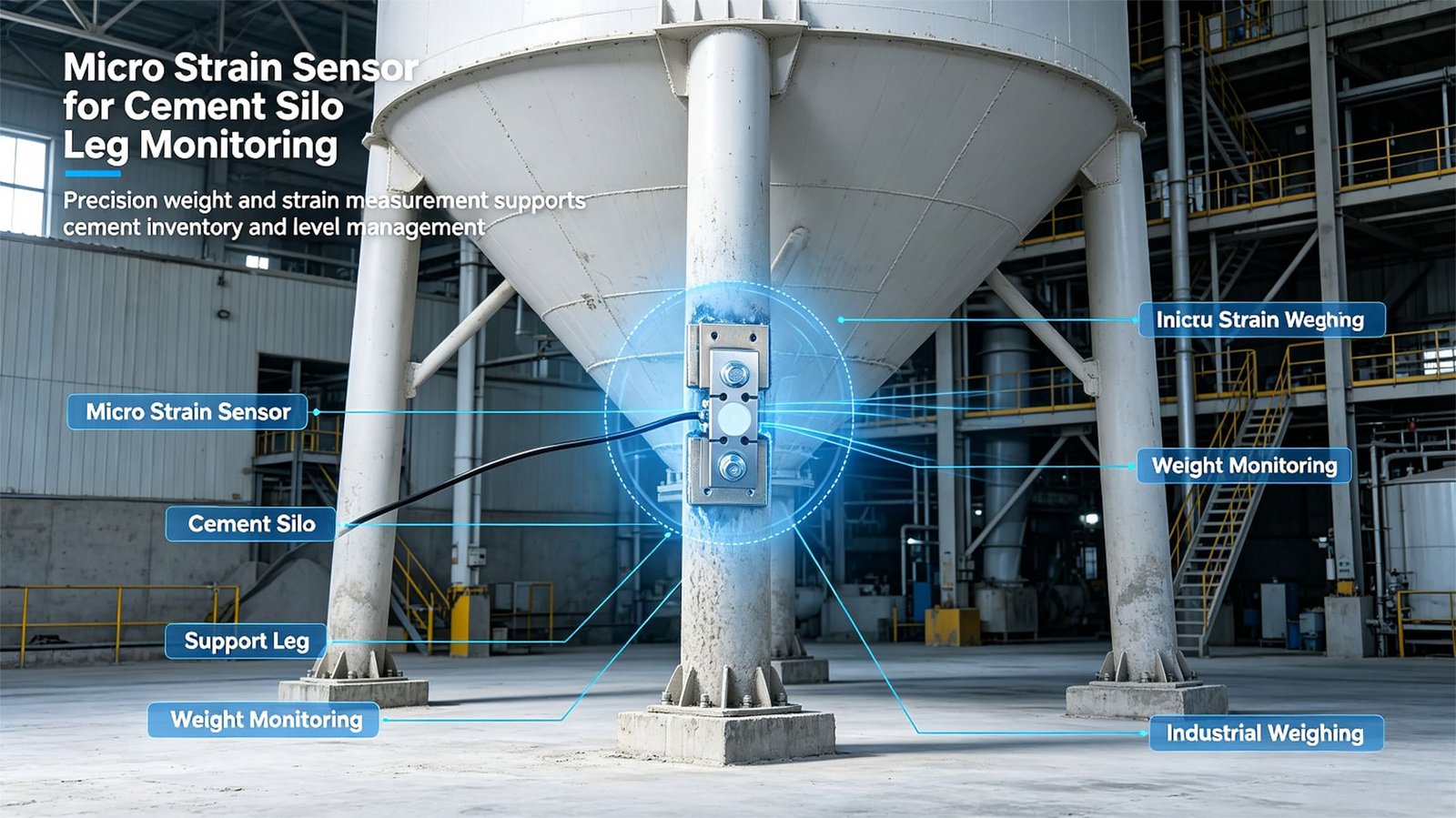 Micro Strain Sensor on a Cement Silo: Weighing 200-Tonne Silos Without Cutting a Single Leg