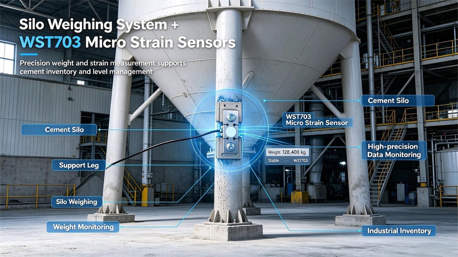 Silo Weighing System with WST703 Micro Strain Sensors